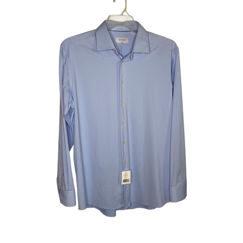 Eton Mens Light Blue Slim Fit Cotton Long Sleeve Dress Shirt Size 17 43 NWT